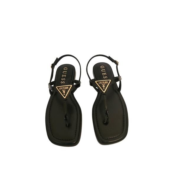 New Guess Women's Rainey Flat Sandal Black Patent Thong Sandal 6.5M - Picture 1 of 7